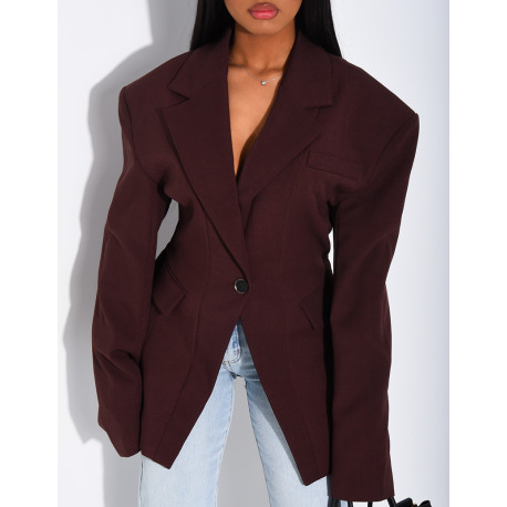 Veste de blazer épaules structurées et cintrée à la taille