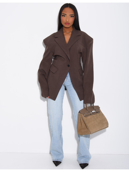 Veste de blazer épaules structurées et cintrée à la taille