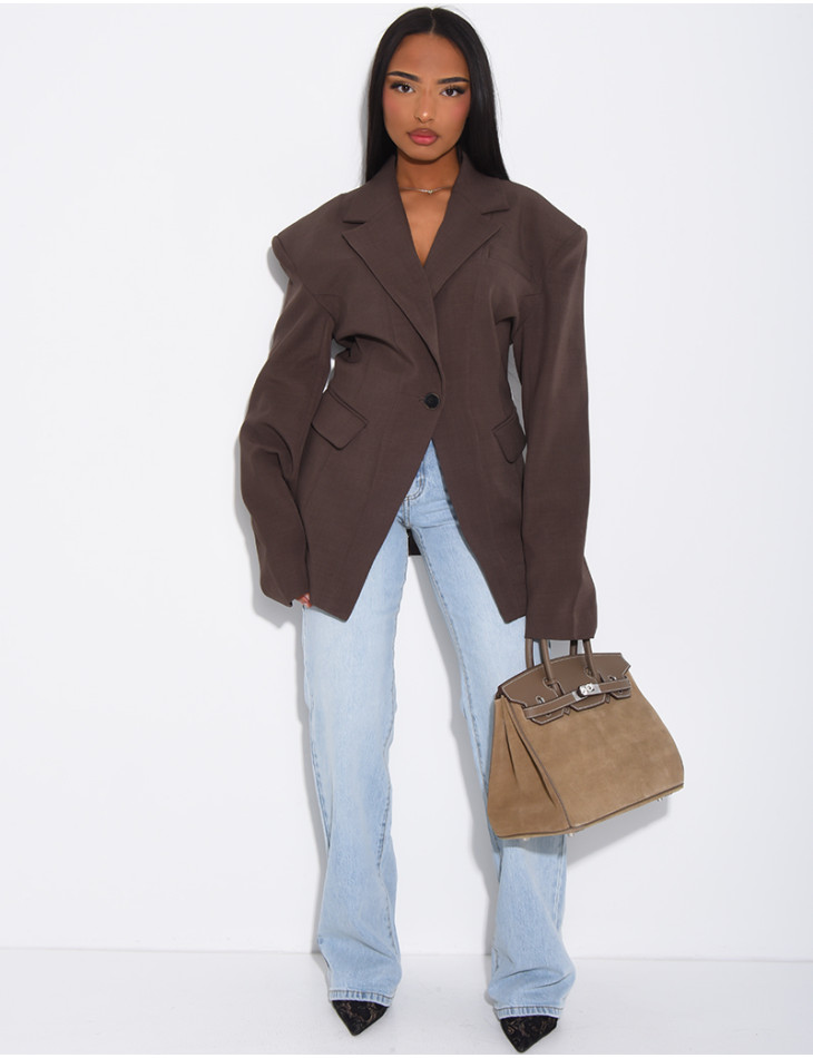 Veste de blazer épaules structurées et cintrée à la taille