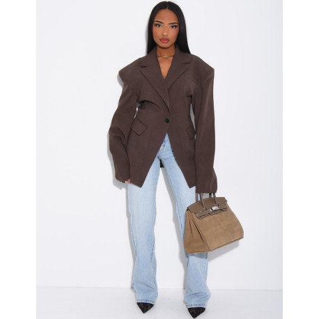 Veste de blazer épaules structurées et cintrée à la taille