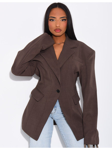 Veste de blazer épaules structurées et cintrée à la taille
