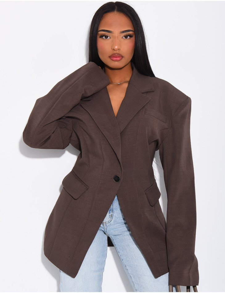 Veste de blazer épaules structurées et cintrée à la taille