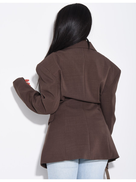 Veste de blazer épaules structurées et cintrée à la taille