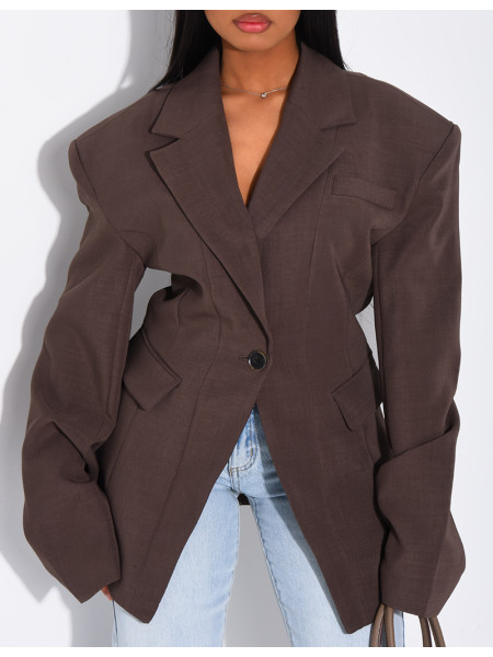 Veste de blazer épaules structurées et cintrée à la taille