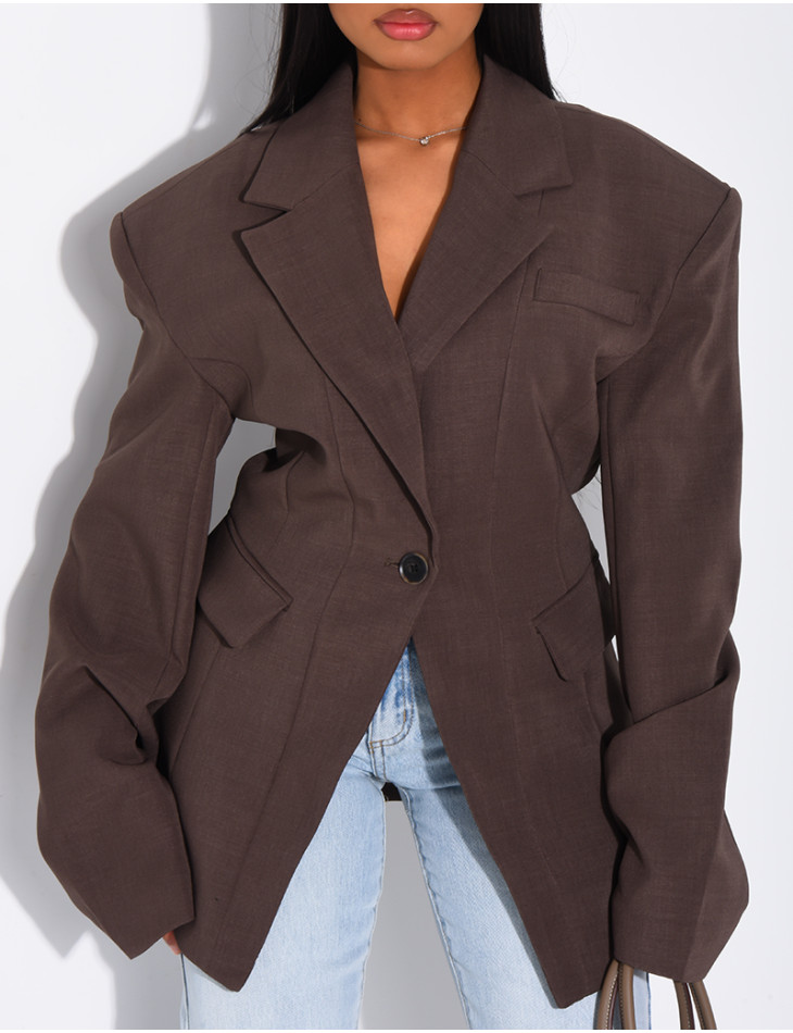 Veste de blazer épaules structurées et cintrée à la taille