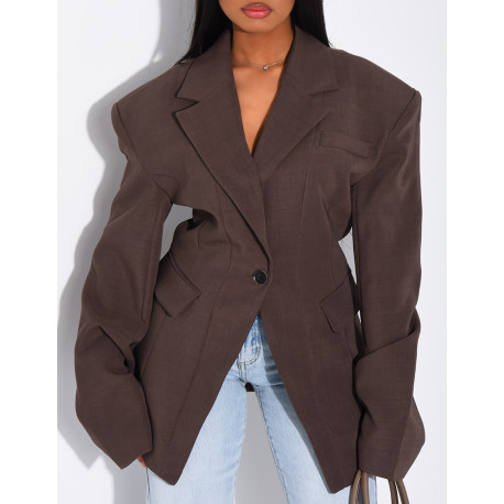 Veste de blazer épaules structurées et cintrée à la taille