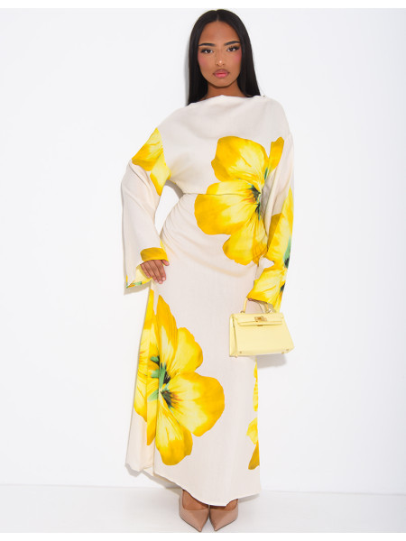 Robe effet lin à fleurs nouée dans le dos