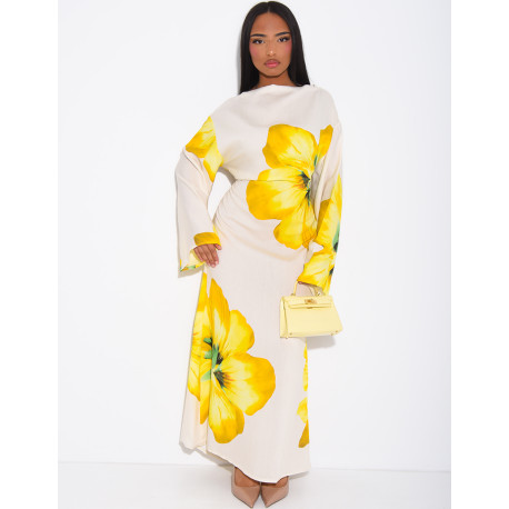 Robe effet lin à fleurs nouée dans le dos