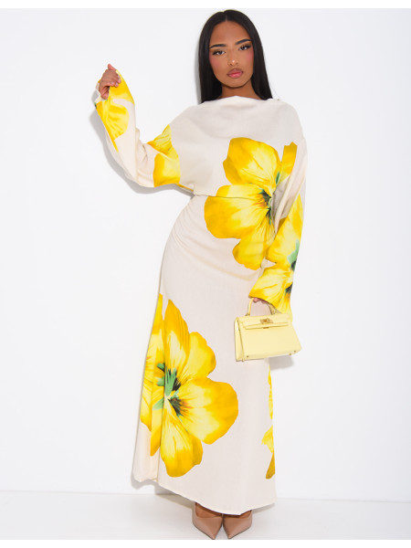 Robe effet lin à fleurs nouée dans le dos