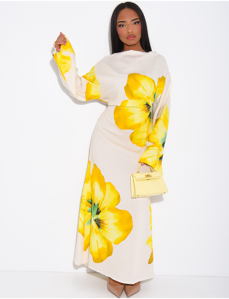 Robe effet lin à fleurs nouée dans le dos