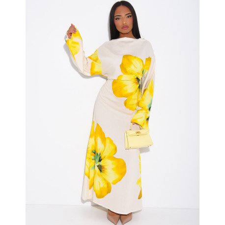 Robe effet lin à fleurs nouée dans le dos