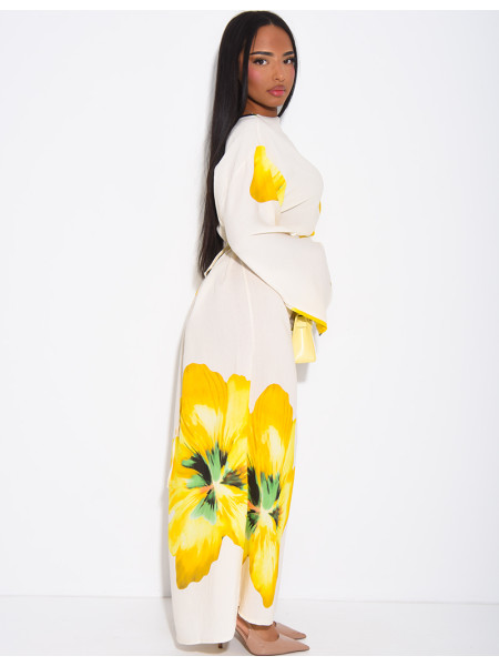 Robe effet lin à fleurs nouée dans le dos