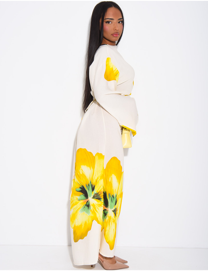 Robe effet lin à fleurs nouée dans le dos