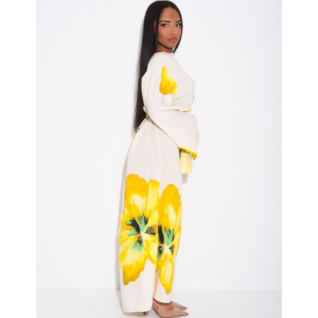 Robe effet lin à fleurs nouée dans le dos