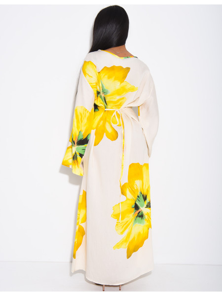 Robe effet lin à fleurs nouée dans le dos