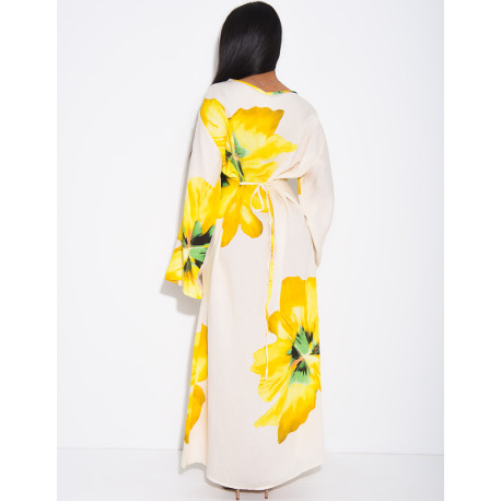 Robe effet lin à fleurs nouée dans le dos