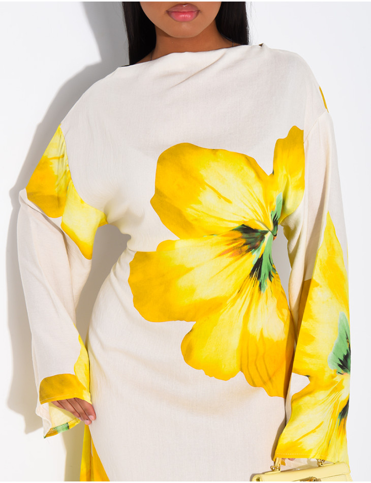 Robe effet lin à fleurs nouée dans le dos