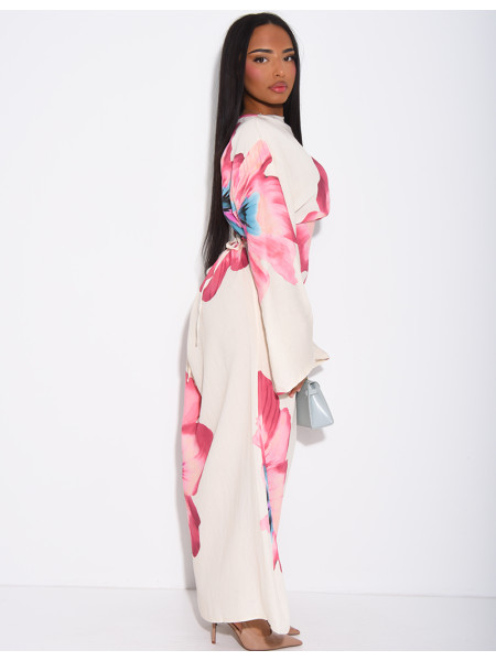 Robe effet lin à fleurs nouée dans le dos