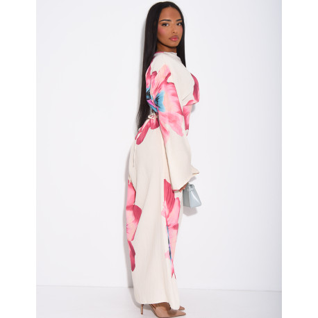 Robe effet lin à fleurs nouée dans le dos