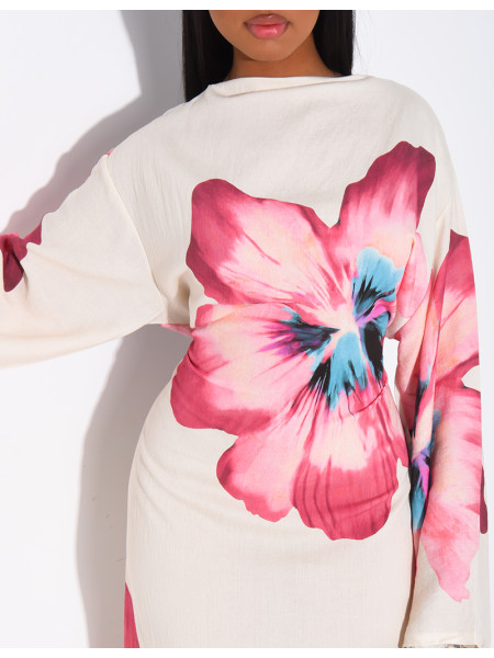 Robe effet lin à fleurs nouée dans le dos