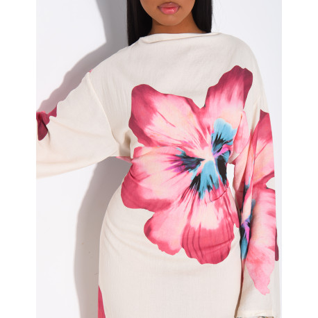 Robe effet lin à fleurs nouée dans le dos