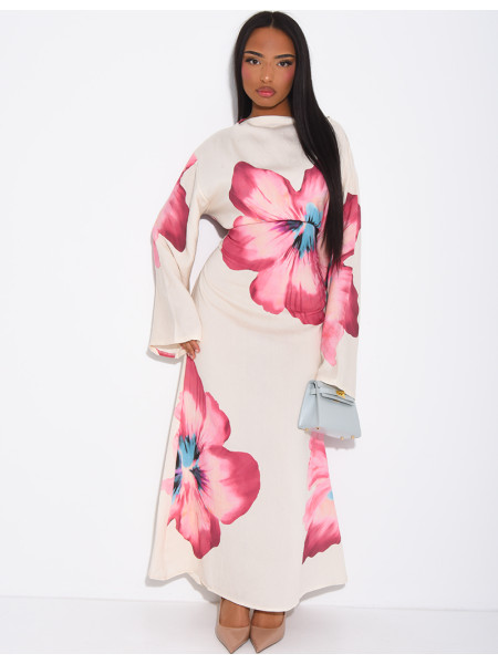 Robe effet lin à fleurs nouée dans le dos