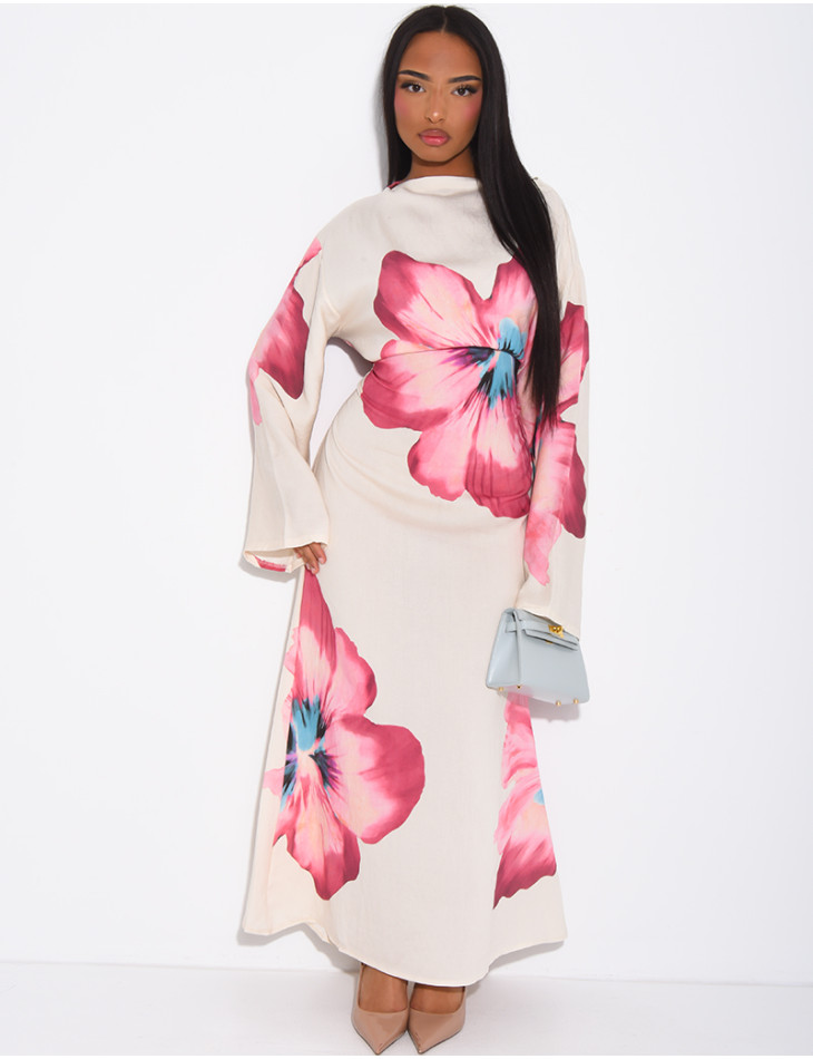 Robe effet lin à fleurs nouée dans le dos
