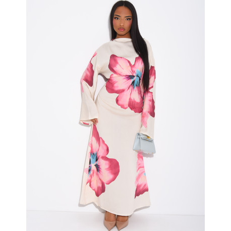 Robe effet lin à fleurs nouée dans le dos