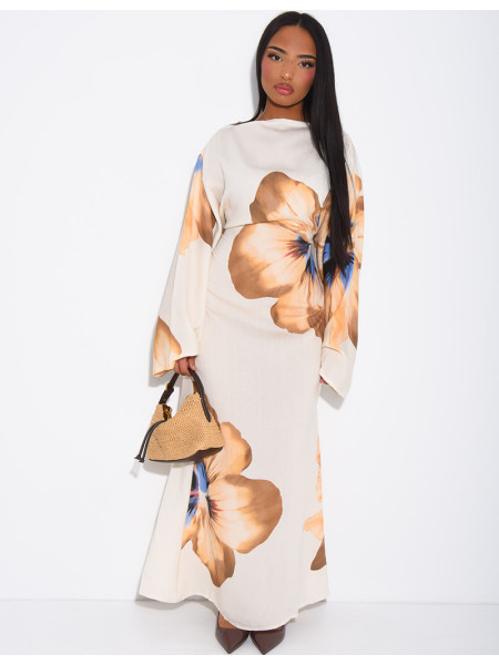 Robe effet lin à fleurs nouée dans le dos