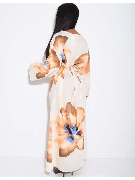 Robe effet lin à fleurs nouée dans le dos