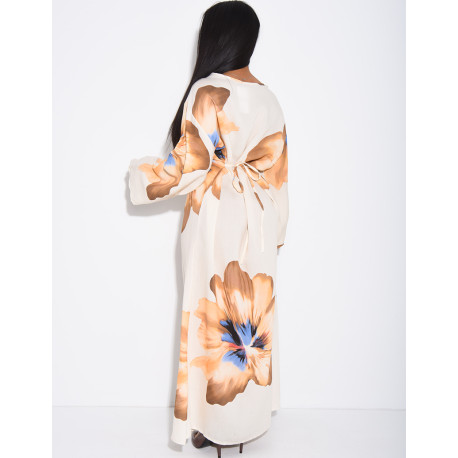 Robe effet lin à fleurs nouée dans le dos