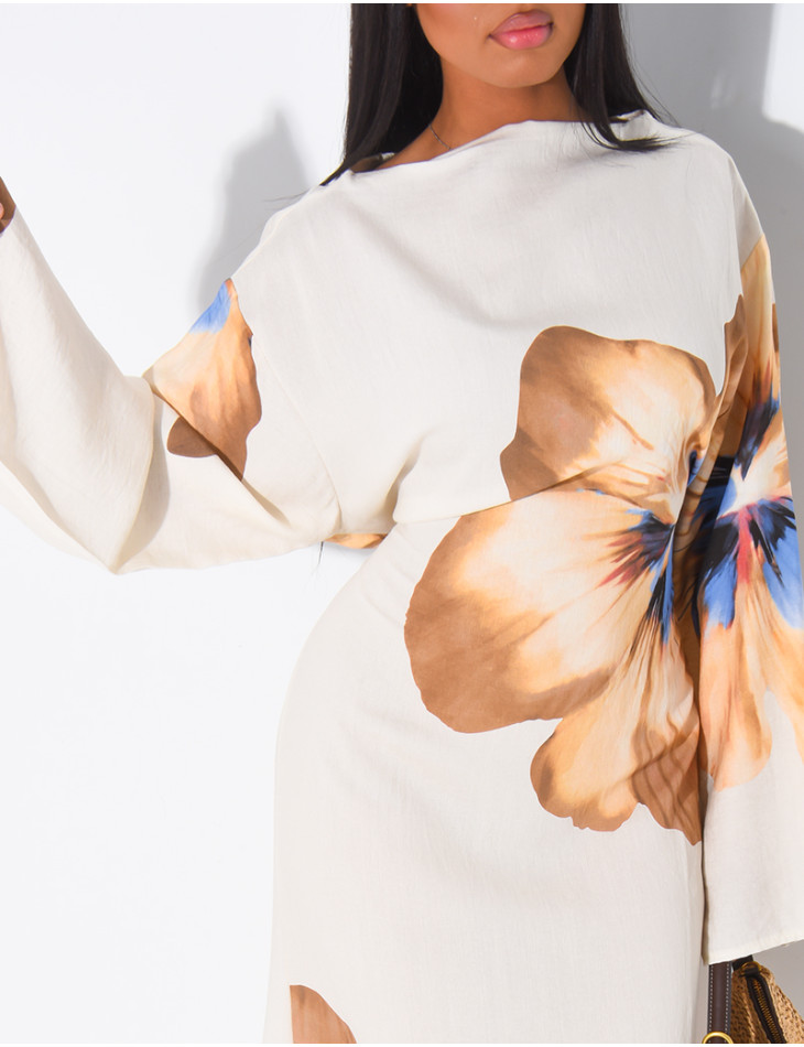 Robe effet lin à fleurs nouée dans le dos