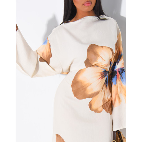 Robe effet lin à fleurs nouée dans le dos