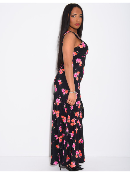 Robe longue col v fluide à motif floral