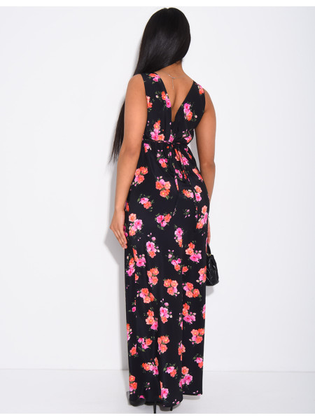 Robe longue col v fluide à motif floral