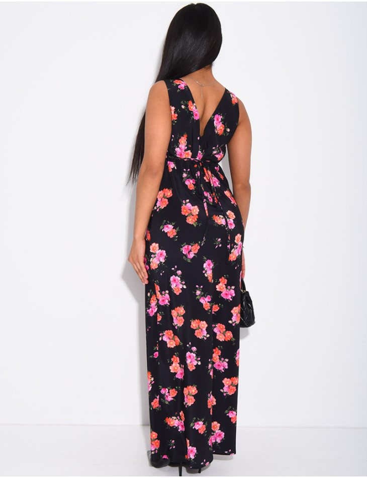Robe longue col v fluide à motif floral