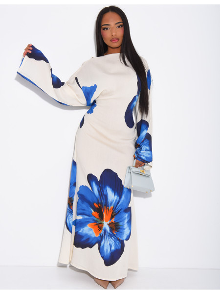 Robe effet lin à fleurs nouée dans le dos