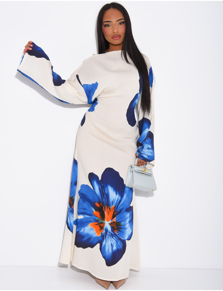 Robe effet lin à fleurs nouée dans le dos