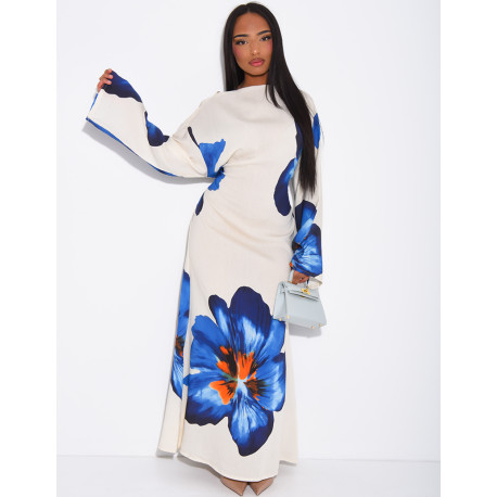 Robe effet lin à fleurs nouée dans le dos