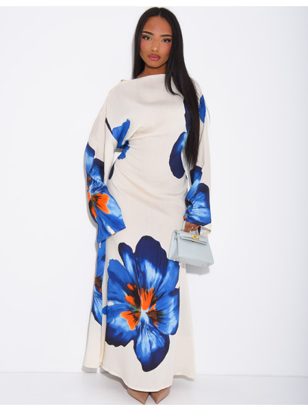 Robe effet lin à fleurs nouée dans le dos