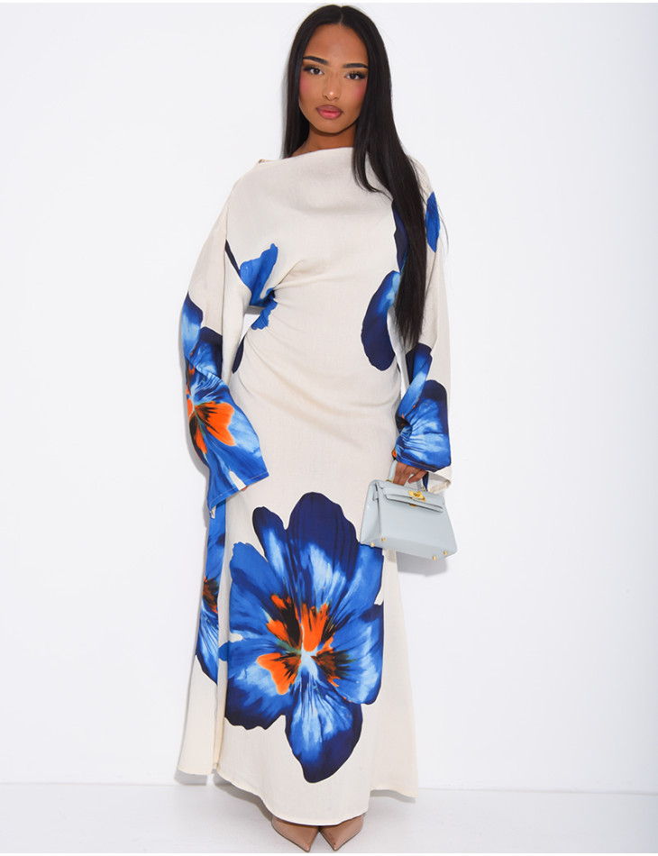 Robe effet lin à fleurs nouée dans le dos
