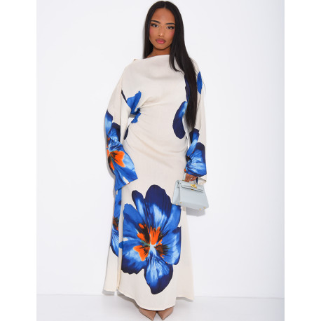 Robe effet lin à fleurs nouée dans le dos
