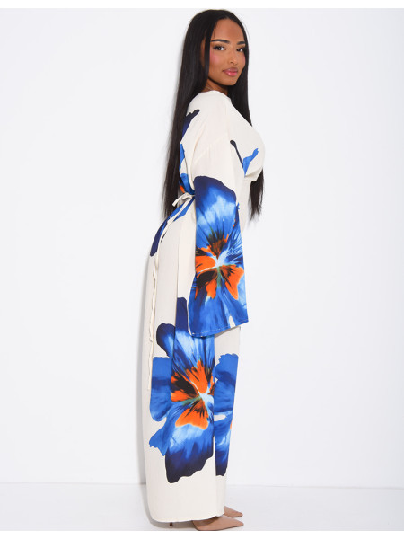 Robe effet lin à fleurs nouée dans le dos