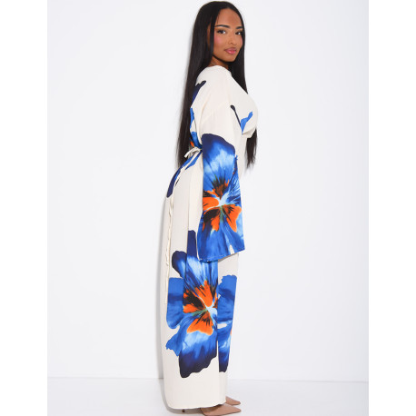 Robe effet lin à fleurs nouée dans le dos