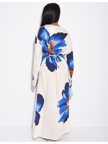 Robe effet lin à fleurs nouée dans le dos