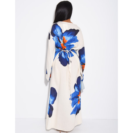 Robe effet lin à fleurs nouée dans le dos