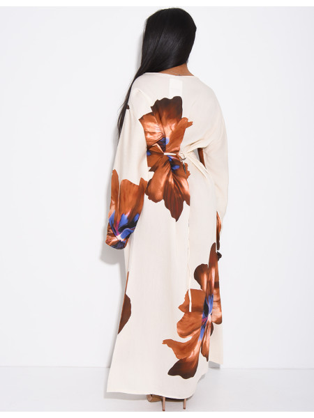 Robe effet lin à fleurs nouée dans le dos