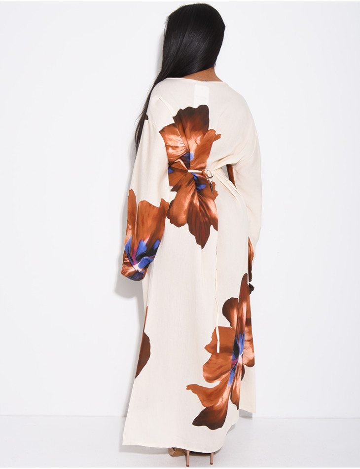 Robe effet lin à fleurs nouée dans le dos