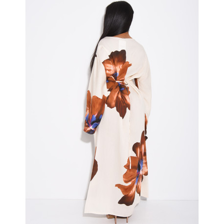 Robe effet lin à fleurs nouée dans le dos