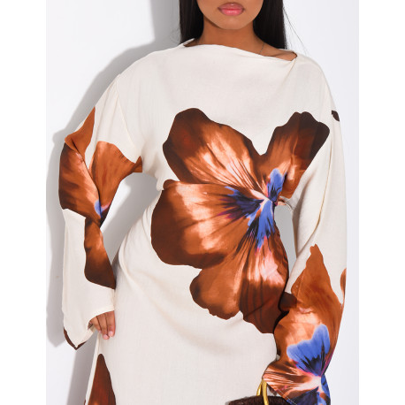 Robe effet lin à fleurs nouée dans le dos